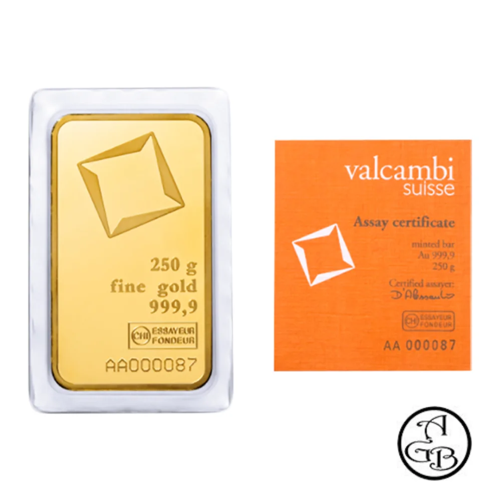 PROMOTIE! Geslagen goudstaaf Valcambi 250 gram