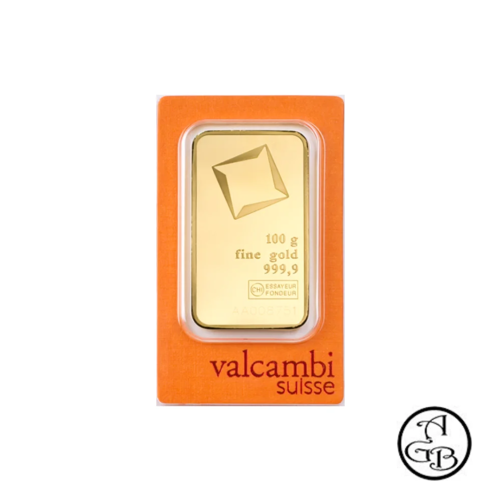 Geslagen goudstaaf 100 gram Valcambi/ Metalor