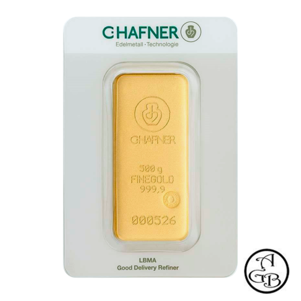 Gegoten goudstaaf C. Hafner 500 gram